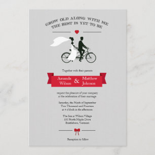 Tandem Bicycle Grey and Red Wedding Invitations