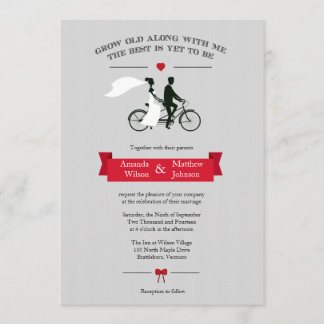 Tandem Bicycle Grey and Red Wedding Invitations