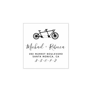 Tandem Bicycle Hand-written Names Return Address Rubber Stamp