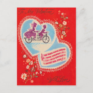 Tandem Bicycle Heart Flower Valentine Holiday Postcard