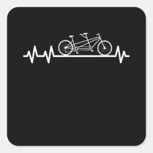 Tandem Bicycle Heartbeat Pulse Cyclist Couple Square Sticker