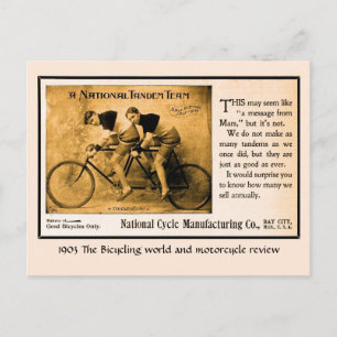 Tandem bicycle history US. national team vintage Postcard