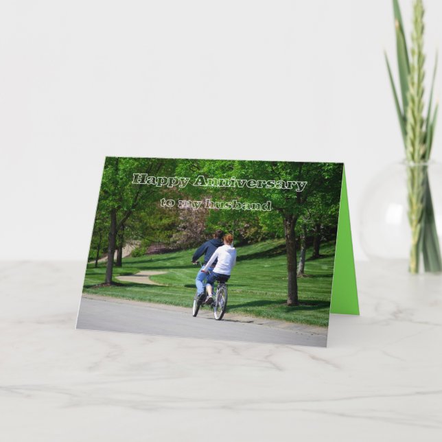 Tandem Bicycle Husband Happy Anniversary Card (Front)