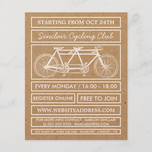 Tandem Bicycle, Kraft Cycling Club Advertising  Flyer (Front)
