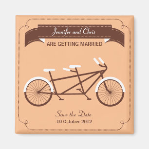 Tandem Bicycle Modern Beige Save the Date Magnet
