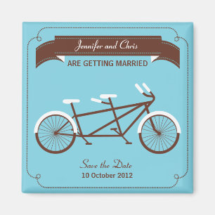 Tandem Bicycle Modern Wedding Blue Save the Date Magnet