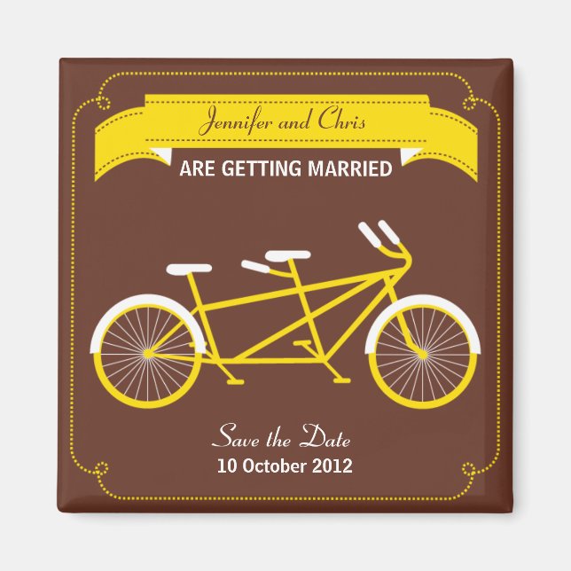 Tandem Bicycle Modern Wedding Brown Save the Date Magnet (Front)