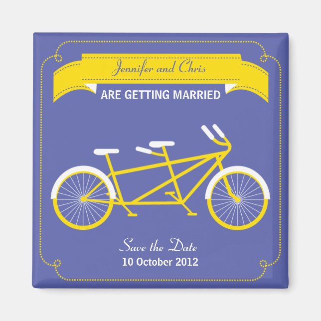 Tandem Bicycle Modern Wedding Purple Save the Date Magnet (Front)