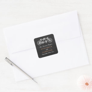 Tandem Bicycle On Chalkboard Wedding Favour Square Sticker