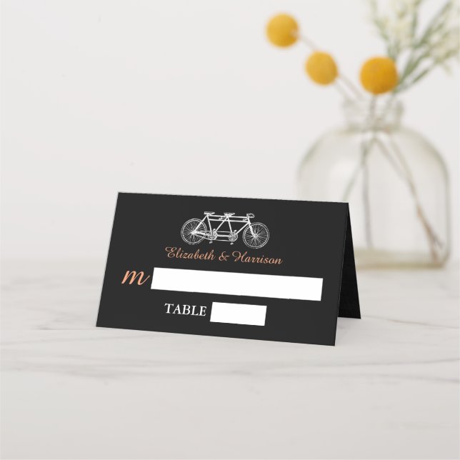 Tandem Bicycle On Chalkboard Wedding Place Card (Front)
