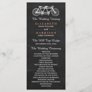 Tandem Bicycle On Chalkboard Wedding Programme