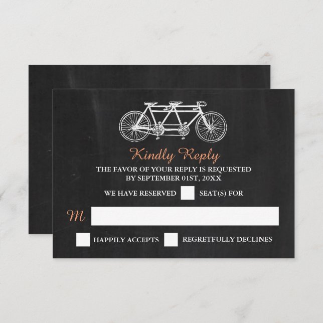 Tandem Bicycle On Chalkboard Wedding RSVP Card (Front/Back)