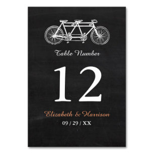 Tandem Bicycle On Chalkboard Wedding Table Number