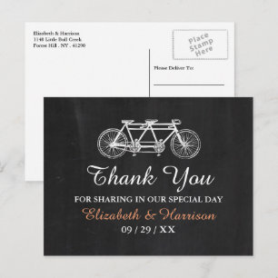 Tandem Bicycle On Chalkboard Wedding Thank You Postcard