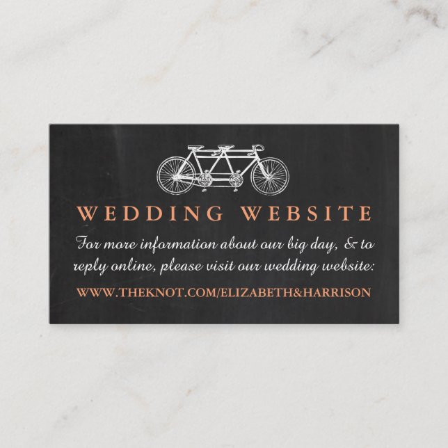 Tandem Bicycle On Chalkboard Wedding Website Enclosure Card (Front)