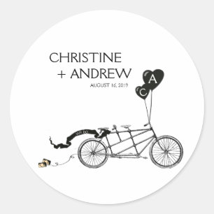 Tandem Bicycle Romantic Casual Wedding Custom Classic Round Sticker
