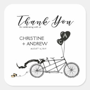 Tandem Bicycle Romantic Casual Wedding Custom Square Sticker
