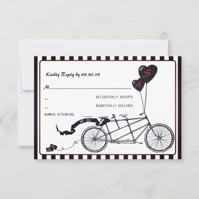 Tandem Bicycle Romantic Casual Wedding RSVP (Front)
