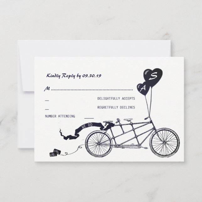 Tandem Bicycle Romantic Casual Wedding RSVP Card (Front)