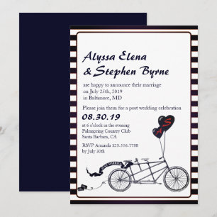 Tandem Bicycle Romantic Post Wedding Reception Invitation
