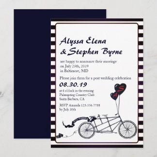 Tandem Bicycle Romantic Post Wedding Reception Invitation