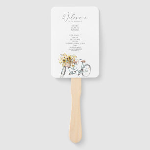 Tandem Bicycle Rustic Sunflower Watercolor Wedding Hand Fan