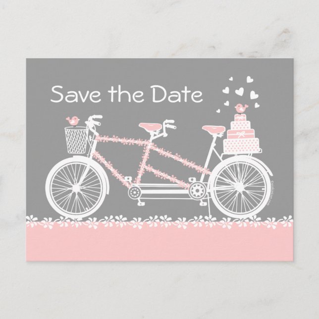 Tandem Bicycle Save The Date Postcard (Front)