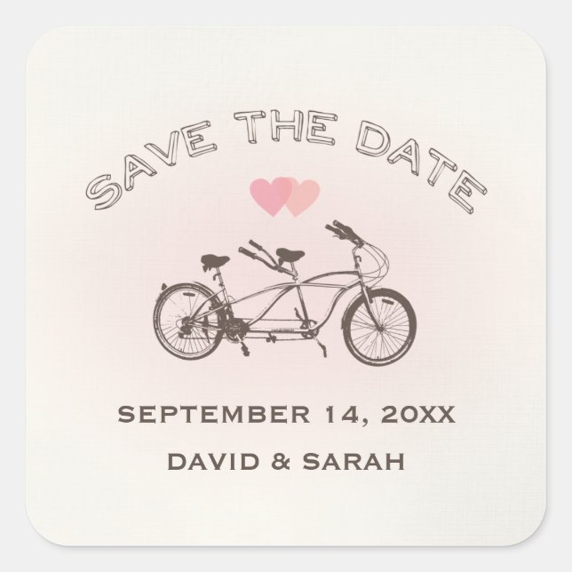 Tandem Bicycle Save The Date Sticker (Front)