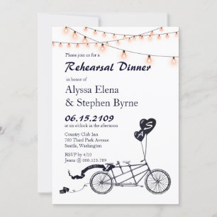 Tandem Bicycle String Lights Rehearsal Dinner Invitation