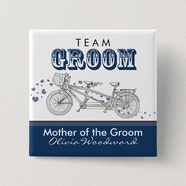 Tandem Bicycle "Team Groom" Bridal Party Button (Front)