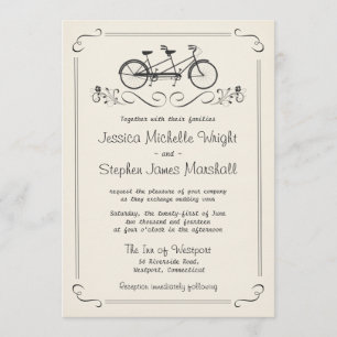 Tandem Bicycle Vintage White Wedding Invitation