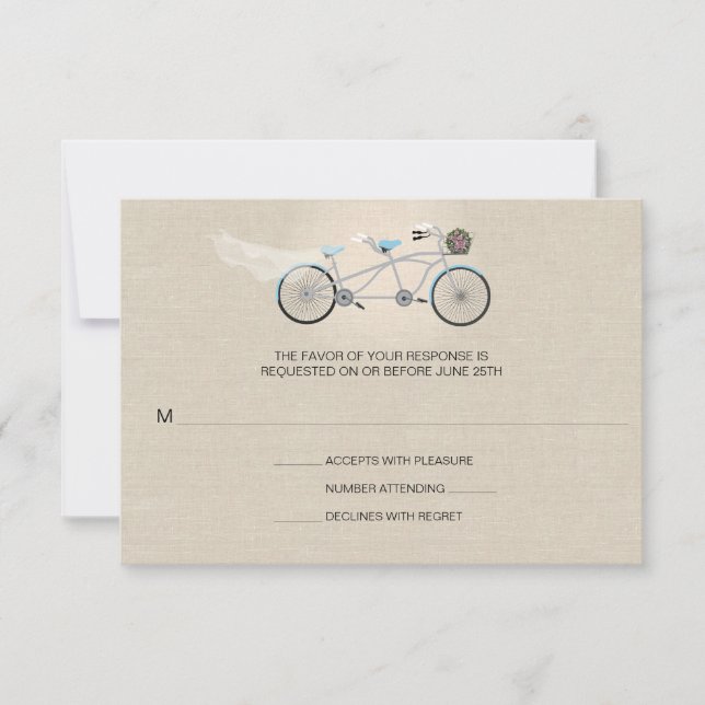 Tandem Bicycle Wedding Faux Linen RSVP (Front)
