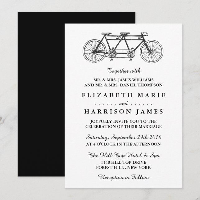 Tandem Bicycle Wedding Invitation (Front/Back)