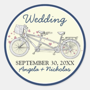 Tandem Bicycle Wedding Invitation Seal (navy)