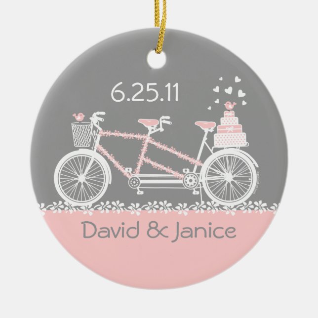 Tandem Bicycle Wedding Keepsake Ornament (Front)