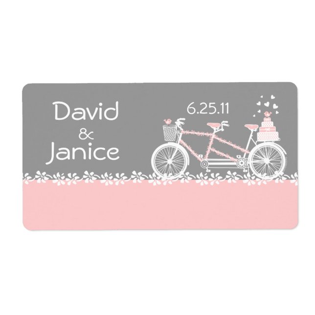 Tandem Bicycle Wedding Name Tag Label (Front)
