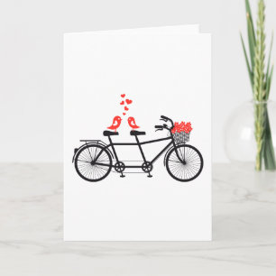 tandem bicycle with cute love birds card
