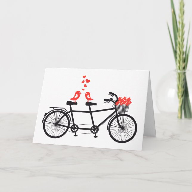 tandem bicycle with cute love birds card (Front)
