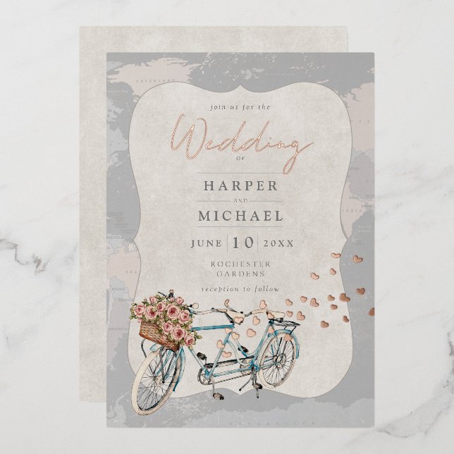 tandem bicycle world map wedding (Front/Back)
