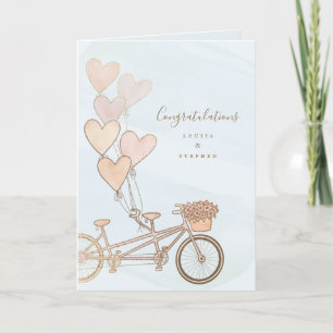 Tandem bike and heart balloons in faux foil  thank you card
