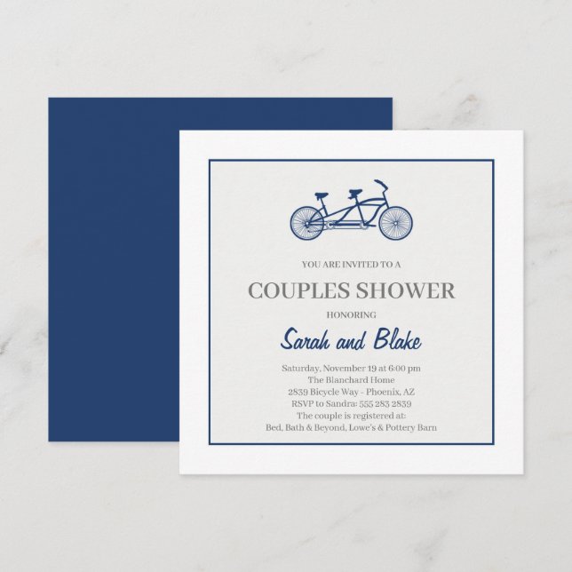 Tandem Bike Couples Wedding Shower Invitation (Front/Back)