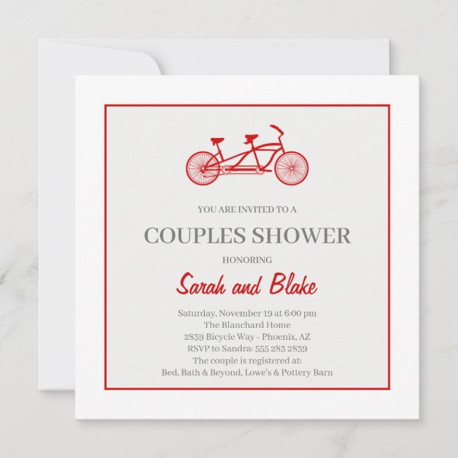 Tandem Bike Couples Wedding Shower Invitation (Front)