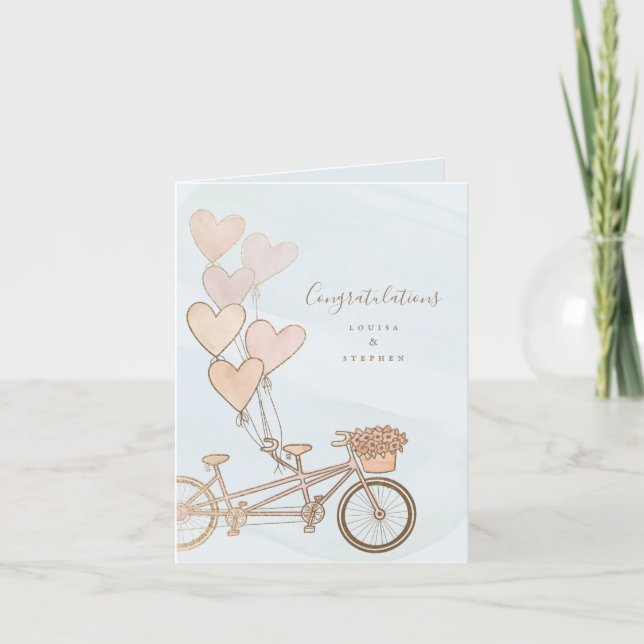Tandem bike & heart balloons greeting card (Front)