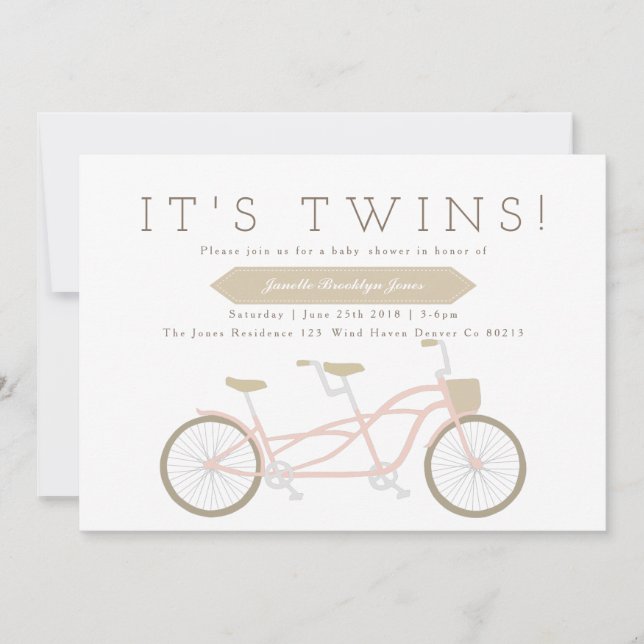 Tandem Bike | Twins Baby Shower Invitation (Front)