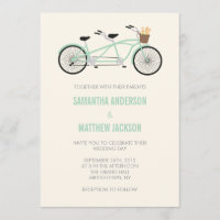 Tandem Bike Wedding Invitation - Mint Green