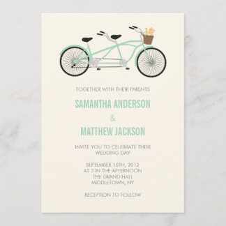Tandem Bike Wedding Invitation - Mint Green