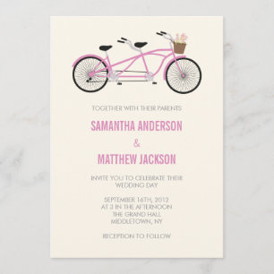 Tandem Bike Wedding Invitation - Pink