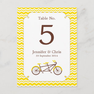 Tandem Bike (Yellow Chevron) Table Number Postcard