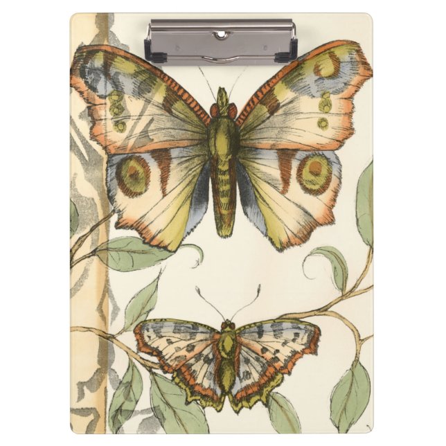 Tandem Butterflies Over Green Leaves Clipboard (Front)