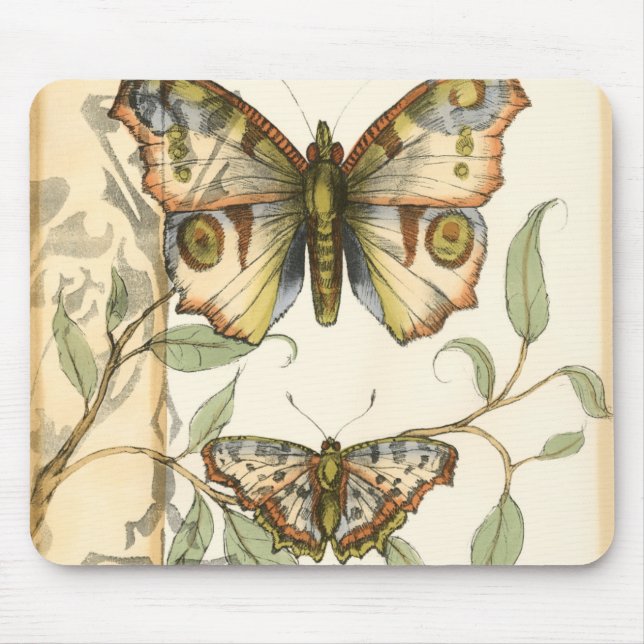 Tandem Butterflies Over Green Leaves Mouse Mat (Front)